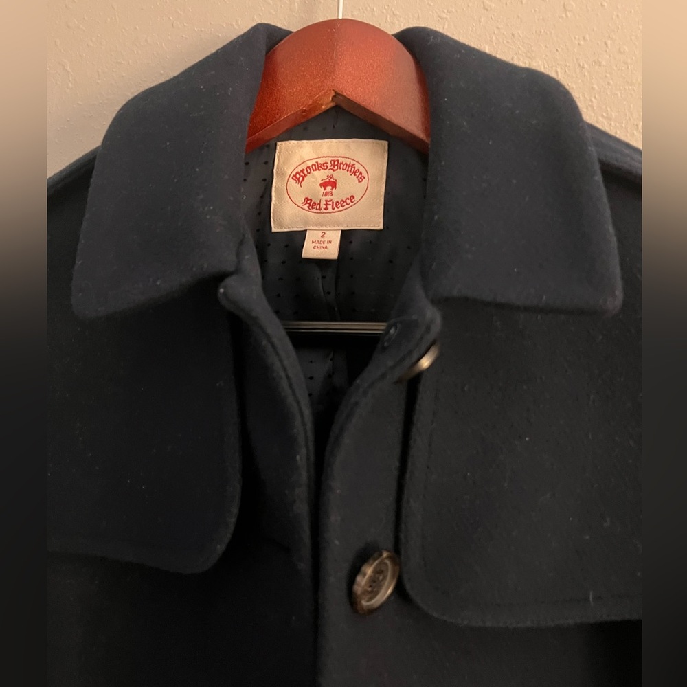 Classic Vintage Brooks Brothers Navy Women's 3/4 Wool Coat Red Fleece Label 2